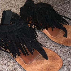 Black Fringe Sandals